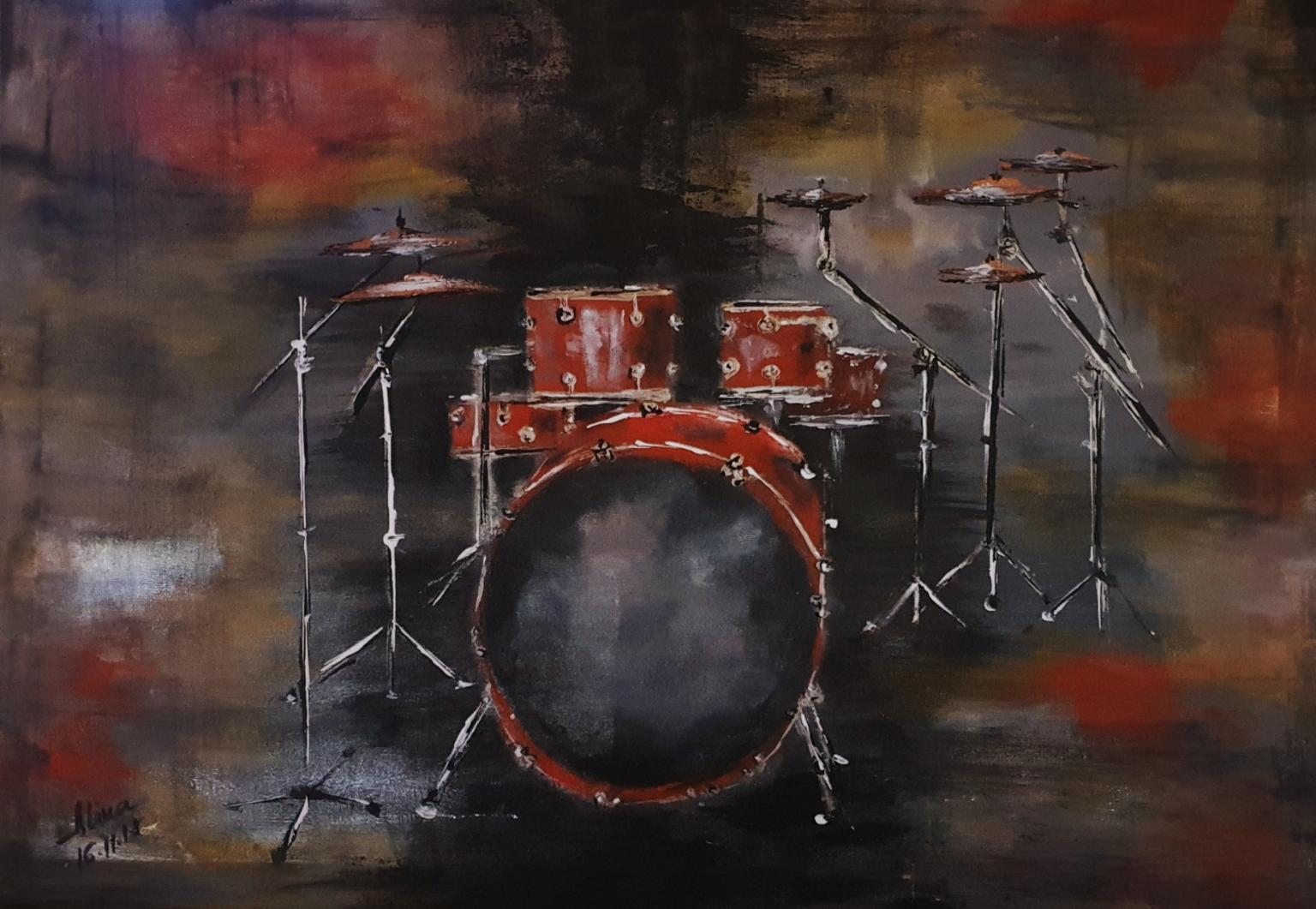 ArteDiAlina.com painting: drums are the oldest instruments